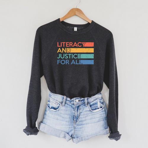 Literacy And Justice For All Reading Book Club Librarian Premium Tri-Blend Raglan Sleeve Sweatshirt - Bookorys