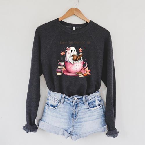 I Love Fall Most Of All Halloween Ghost Book Lover Raglan Sleeve Sweatshirt - Bookorys DE