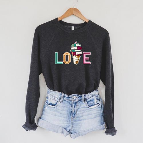 Love Ice Cream Readers Bookmarks Read Librarian Student Book Raglan Sleeve Sweatshirt - Bookorys