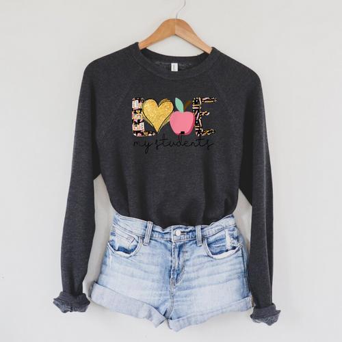 Love My Students Book Pencil Apple Back To School Raglan Sleeve Sweatshirt - Bookorys