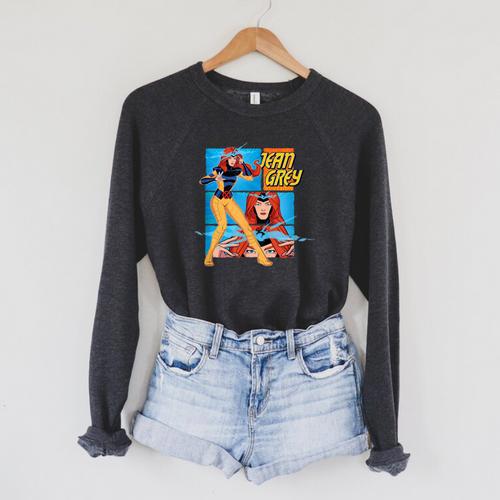 Marvel X-Men '97 Jean Grey Vintage Classic Comic Book Panels Raglan Sleeve Sweatshirt - Bookorys