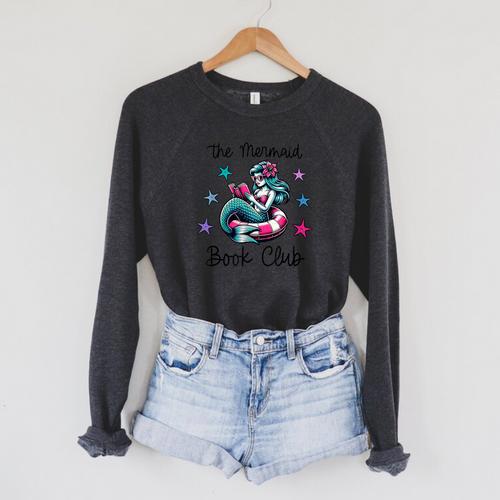 The Mermaid Book Club Summer Trendy Cute Reading Raglan Sleeve Sweatshirt - Bookorys AU