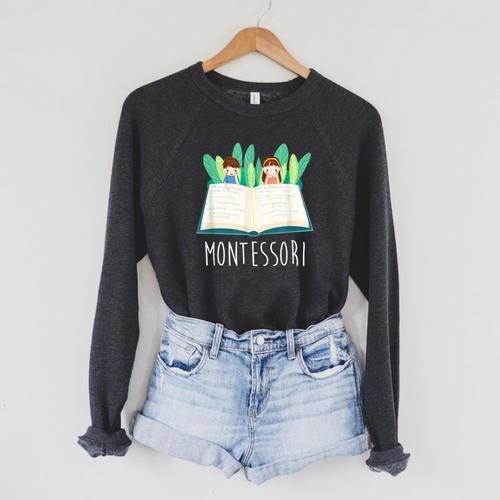 Montessori Learning Teacher Student Reading Books For Men Women Kids Raglan Sleeve Sweatshirt - Bookorys