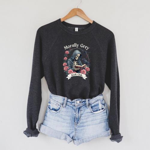 Morally Grey Book Club Gothic Skeleton And Raven Vintage Premium Tri-Blend Raglan Sleeve Sweatshirt - Bookorys DE
