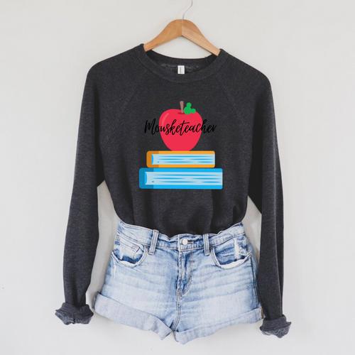 Mouseketeacher A Magical Apple And Books Theme For Teachers Raglan Sleeve Sweatshirt - Bookorys AU