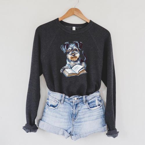 Nerdy Schnauzer Dog Book Lover Glasses Cute Pet For Men Women Kids Raglan Sleeve Sweatshirt - Bookorys