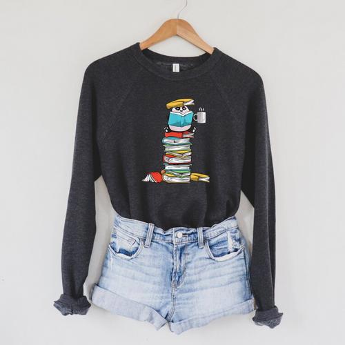 Panda Bear Loves Reading Illustration For A Book Nerd Raglan Sleeve Sweatshirt - Bookorys