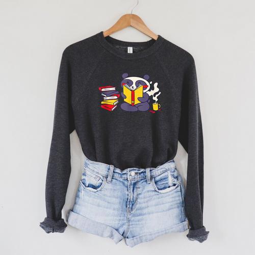 Panda Reading Bear Read Books Cute Raglan Sleeve Sweatshirt - Bookorys