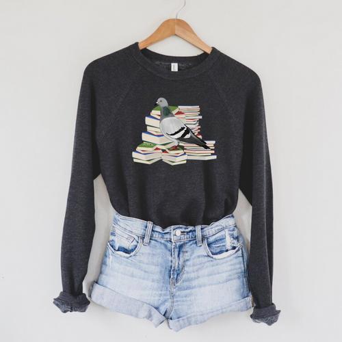 Pigeon Birds And Books Reading Bird Watching Bookworm Raglan Sleeve Sweatshirt - Bookorys