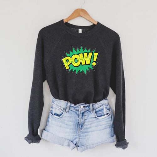 POW Vintage Superhero Comic Book Sound Effect Tshirt Raglan Sleeve Sweatshirt - Bookorys CA