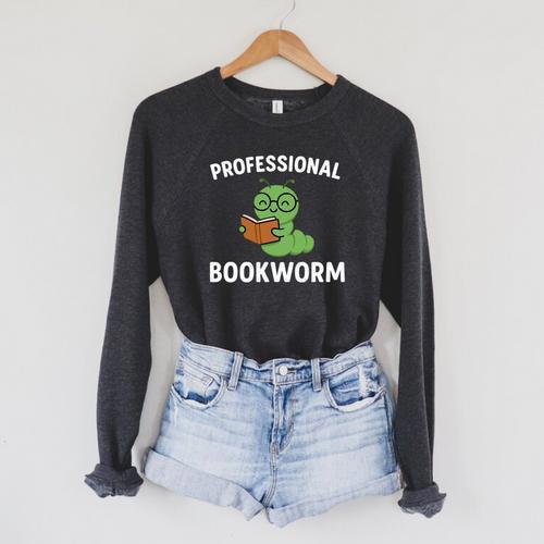Professional Bookworm Reading Lover Cute Worm Glasses Book Raglan Sleeve Sweatshirt - Bookorys CA
