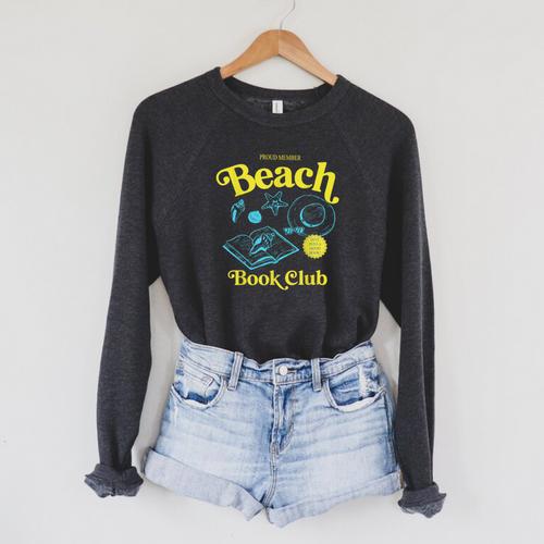 Proud Member Beach Book Club Retro Vintage Summer Bookish Raglan Sleeve Sweatshirt - Bookorys CA