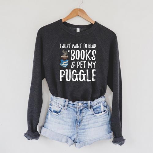 Puggle Avid Book Reader Dog Mom Raglan Sleeve Sweatshirt - Bookorys CA