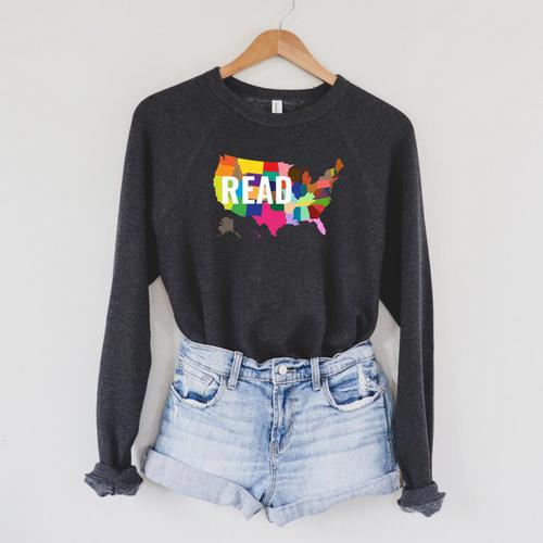 Read America Shirt United States Read Books Raglan Sleeve Sweatshirt - Bookorys UK