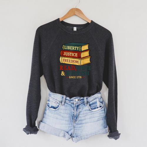 Read & Bookish Since 1776 Books Patriot 4th Of July Raglan Sleeve Sweatshirt - Bookorys DE