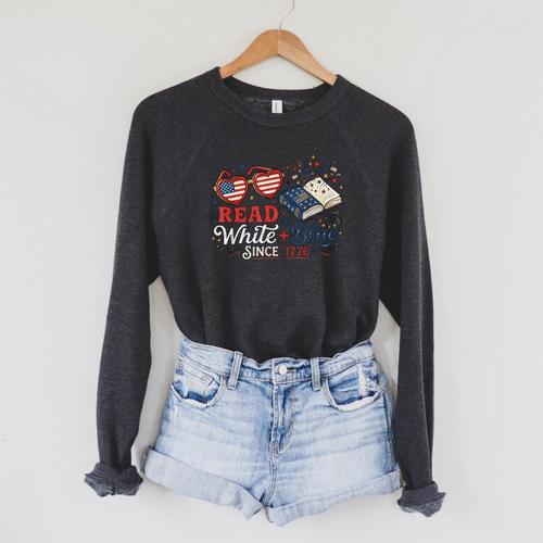 Read Blue Since 1776 Patriotic Book Lovers 4th Of July Raglan Sleeve Sweatshirt - Bookorys DE
