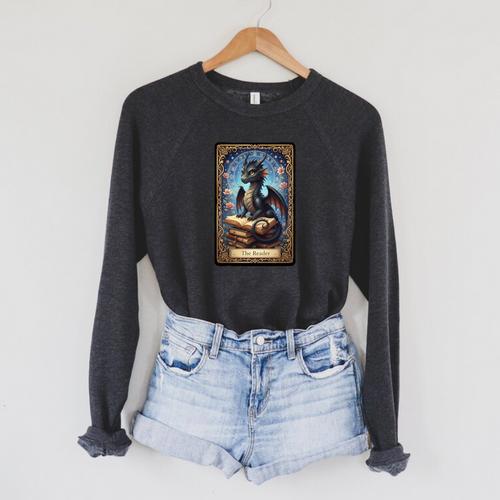 The Reader Dragon Fantasy Book Lover Tarot Card Premium Tri-Blend Raglan Sleeve Sweatshirt - Bookorys AU