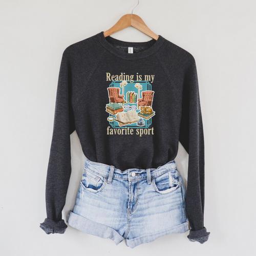 Reading Is My Favorite Sport Vintage Book Lover Cozy Reading Raglan Sleeve Sweatshirt - Bookorys