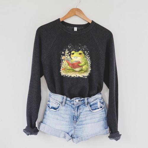 Reading Frog Cottagecore Book Lover Aesthetic Premium Tri-Blend Raglan Sleeve Sweatshirt - Bookorys DE