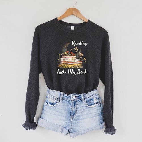 Reading Fuels My Soul Inspirational Book Lover & Bibliophile Premium Tri-Blend Raglan Sleeve Sweatshirt - Bookorys AU