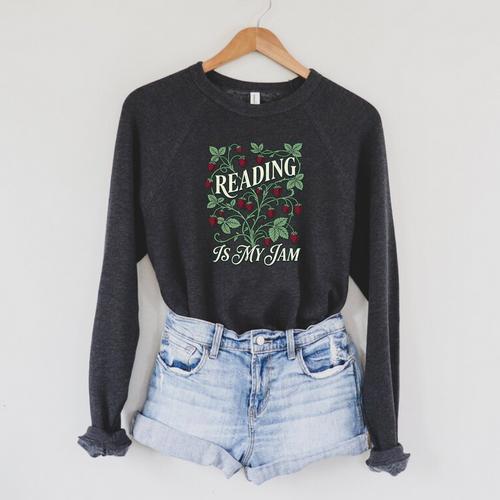 Reading Is My Jam Book Lover Botanical Strawberry Art Comfort Colors Crop Top Raglan Sleeve Sweatshirt - Bookorys DE