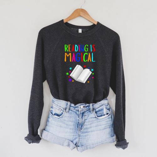 Reading Is Magical I Love To Read Book Lovers Teacher Raglan Sleeve Sweatshirt - Bookorys UK