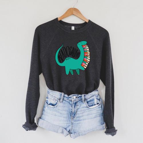 Readosaurus Cute Dinosaur Reading Books Reading Raglan Sleeve Sweatshirt - Bookorys
