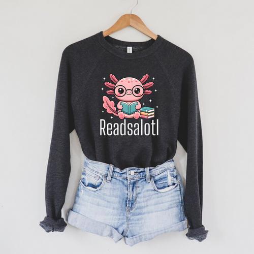Readsalotl Axolotl Reading Cute Book Lover Bookworm Premium Tri-Blend Raglan Sleeve Sweatshirt - Bookorys UK