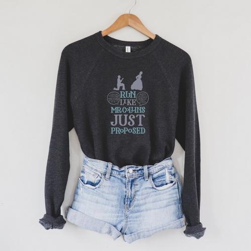 Run Like Mr Collins Just Proposed Books And Running Raglan Sleeve Sweatshirt - Bookorys AU