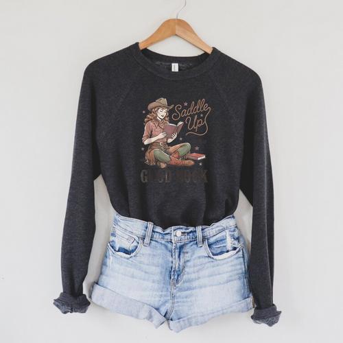 Saddle Up With A Good Book Western Reading Raglan Sleeve Sweatshirt - Bookorys CA