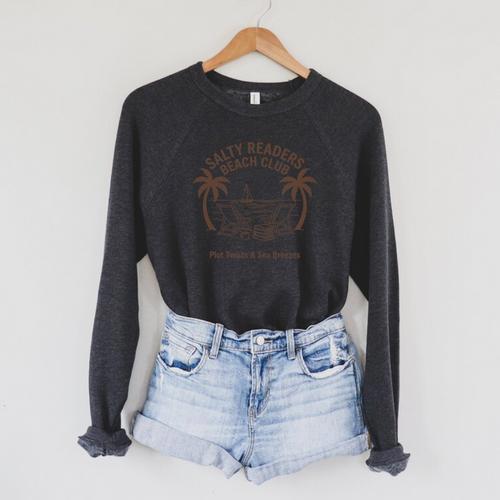 Salty Readers Beach Club Books Plot Twists & Sea Breezes Premium Tri-Blend Raglan Sleeve Sweatshirt - Bookorys AU