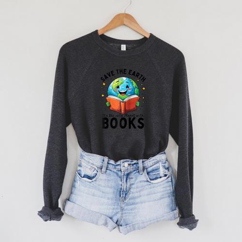 Save Earth It's Only Planet With Books Reader Earth Day Raglan Baseball Tee Raglan Sleeve Sweatshirt - Bookorys AU