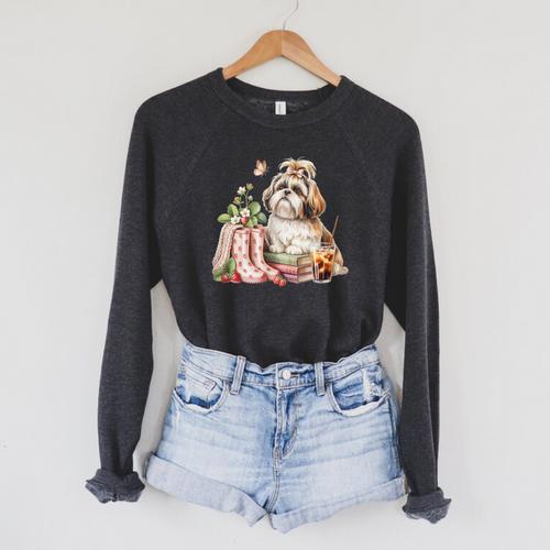 Shih Tzu Dog Garden Collections Books And Strawberries Raglan Sleeve Sweatshirt - Bookorys DE