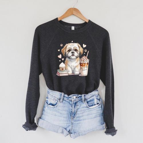 Shih Tzu Treats Books And Coffee Shih-Tzu For Dog Moms Premium Tri-Blend Raglan Sleeve Sweatshirt - Bookorys DE