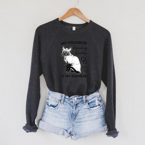 Siamese Cat Reading And Books Raglan Sleeve Sweatshirt - Bookorys AU