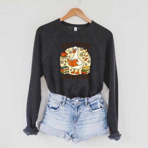 Silly Goose Book Club Cozy Reading Humor Raglan Sleeve Sweatshirt - Bookorys UK