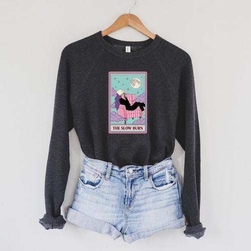 The Slow Burn Tarot Dark Romance Reader Smut Smutty Book Raglan Sleeve Sweatshirt - Bookorys