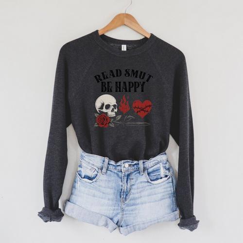 Smutt Book Merch Read Smut Be Happy Dark Romance Triggers Premium Tri-Blend Raglan Sleeve Sweatshirt - Bookorys DE