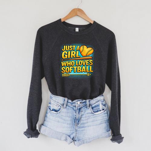 Softball Just A Girl Comic Book Style Graphic For Teens Premium Tri-Blend Raglan Sleeve Sweatshirt - Bookorys