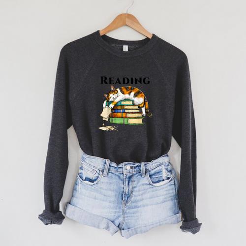 Sorry I'm Reading Calico Cat Book Lover Raglan Sleeve Sweatshirt - Bookorys AU