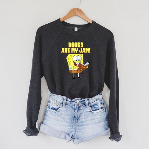 SpongeBob Loves Reading Books Are My Jam Raglan Baseball Tee Raglan Sleeve Sweatshirt - Bookorys DE