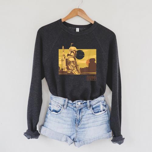 Star Wars The Book Of Boba Fett Landscape Silhouette Raglan Sleeve Sweatshirt - Bookorys