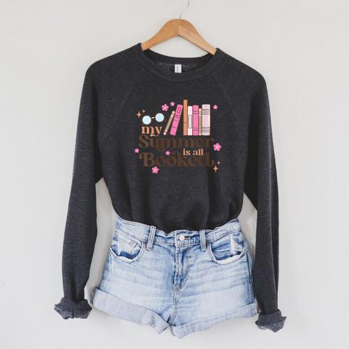 My Summer Is All Booked Retro Summer Book Lover Womens Girls Raglan Sleeve Sweatshirt - Bookorys