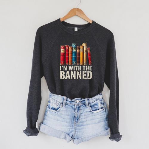 Support Banned Books Freedom I'm With The Banned Raglan Sleeve Sweatshirt - Bookorys DE