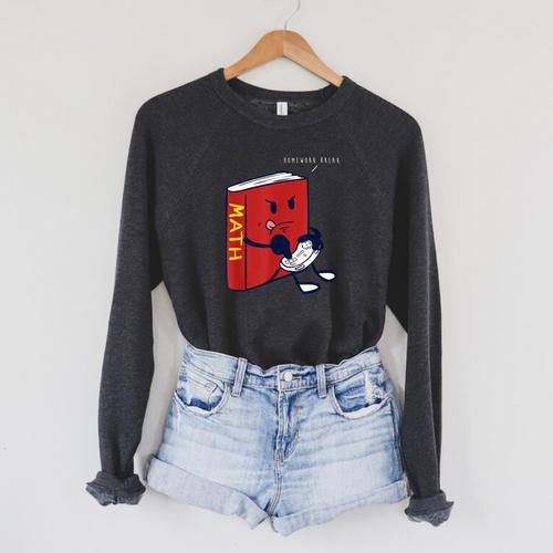 Trendy Graphic Math Book Gamer Homework Break Raglan Sleeve Sweatshirt - Bookorys CA