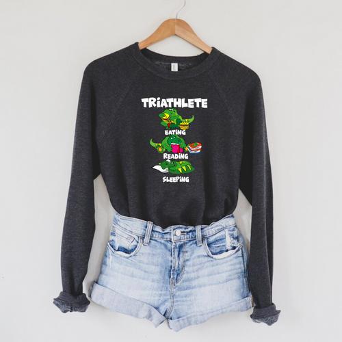 Triathlete Eating Sleeping Reading Dragon Book Raglan Sleeve Sweatshirt - Bookorys AU