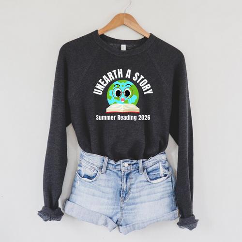 Unearth a Story Summer 2026 Reading Program Earth Read Book Premium Tri-Blend Raglan Sleeve Sweatshirt - Bookorys CA