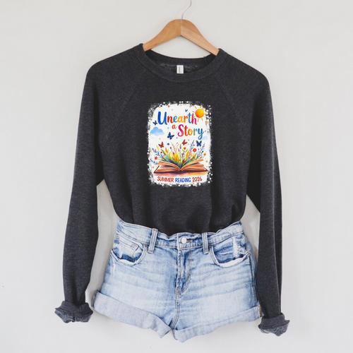 Unearth a Story Summer Reading 2026 Wildflower Book Library Raglan Sleeve Sweatshirt - Bookorys UK