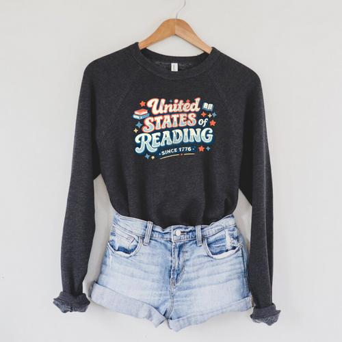 United States Of Reading Patriotic Book Lover Premium Tri-Blend Raglan Sleeve Sweatshirt - Bookorys UK