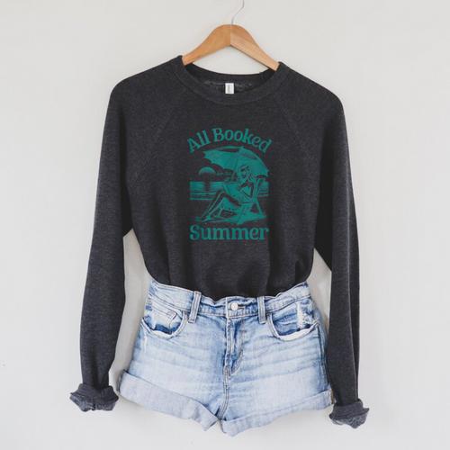Vintage All Booked For The Summer Book Girl Summer Coquette Raglan Sleeve Sweatshirt - Bookorys DE